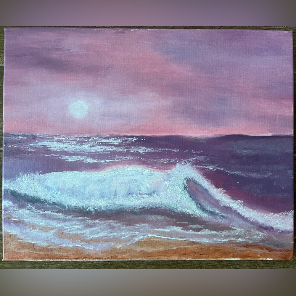 Hand made Oil painting - ocean waves sunset seascape